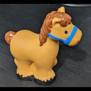 Little People 2016 Horse Lite Brown with Dark Brown Mane and Blue Harness Mattel